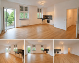 Wohnzimmer mit offener Küche und Balkon - Etagenwohnung mit 63,30 m&sup2; in Bitburg zur Miete