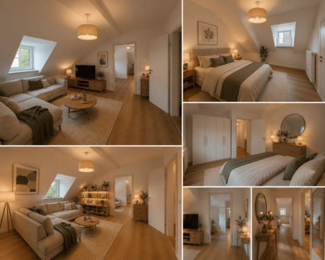 Skandinavisches Wohnzimmer und Schlafzimmer Design - 2 Zimmer Etagenwohnung zur Miete in Konz