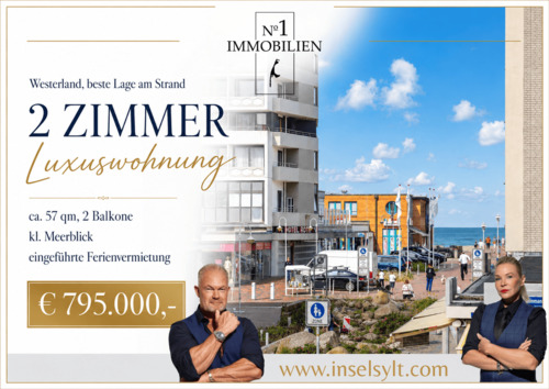 . - Direkt am Strand: 2 Zimmer Luxuswohnung mit Meerblick