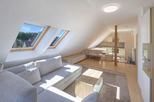 Wohnzimmer mit TV - Vollmöblierte 2 Zimmerwohnung sofort bezugsbereit