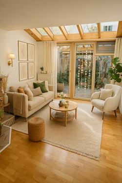 Einrichtungsbeispiel Wohnzimmer KI generiert - 5 Zimmer Reihenmittelhaus in Füssen