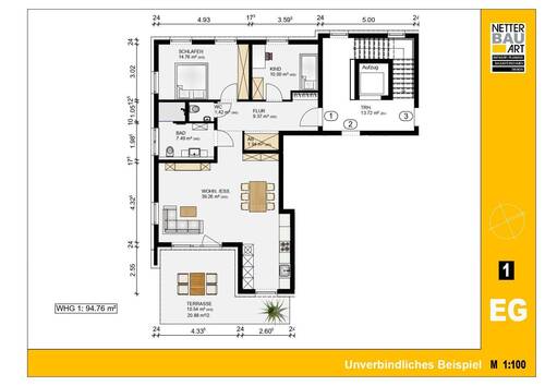 Whg. 1, Erdgeschoss.jpg - 3 Zimmer Terrassenwohnung in Nürnberg
