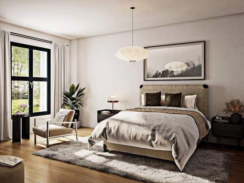 Palais Stahnsdorf Schlafzimmer mit Blick durch die - 3 Zimmer Etagenwohnung zum Kaufen in Stahnsdorf