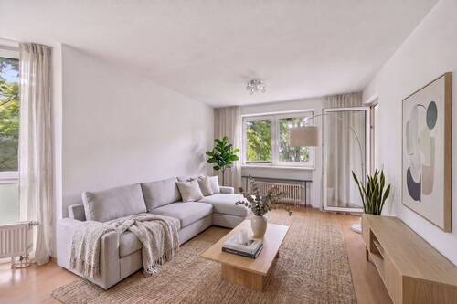 Visualisierung Wohnzimmer - Ruhig gelegene 2-Zimmer-Wohnung mit Loggia und Blick ins Grüne