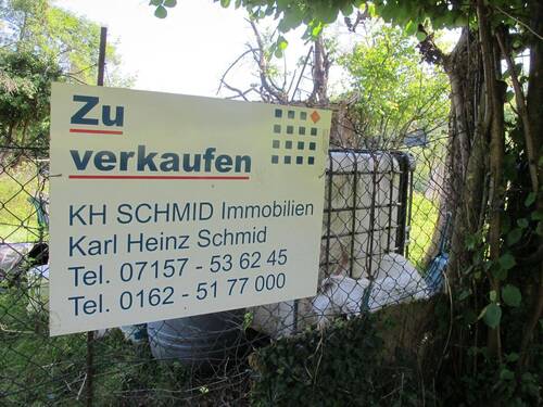 Verkaufsschild.JPG - Freizeit-Garten- und Erholungs-Fläche mit 974 qm am Südhang in Stuttgart-Rohracker: Im Bußbachtal, Gerätehütte bis 20 cbm möglich