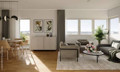 Innenvisualisierung Wohnzimmer 3 Zimmer (2) - Glücklich wohnen im Eigentum! Neubauwohnung mit 3 Zimmern und großem Balkon in zentraler Lage