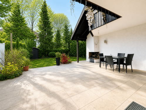 Terrasse mit Außenkamin - 6 Zimmer Doppelhaushälfte zum Kaufen in Grünwald