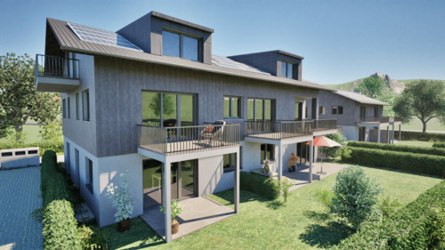 Gartenansicht - Neubau 3-Zimmer Wohnung mit Terrasse und eigenem Garten