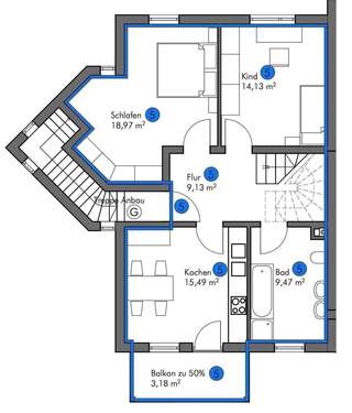 Wohnung Nr 5, untere Etage mit Südwestbalkon - 