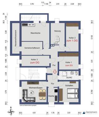 Kellergeschoss ca. 43 m² zu Wohnzwecken ausgebaut - 