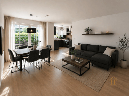 Wohn- und Essbereich visualisiert - 2 Zimmer Etagenwohnung zum Kaufen in München