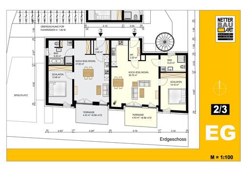 EG Whg 2+3, unverbindliches Beispiel - Etagenwohnung mit 64,90 m&sup2; in Nürnberg zum Kaufen
