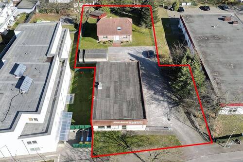 Vogelperspektive - Hochwertiges Einfamilienhaus + Gewerbehalle 2 Garagen 10 Stellplätze in Lünen prov.-frei zu verk!