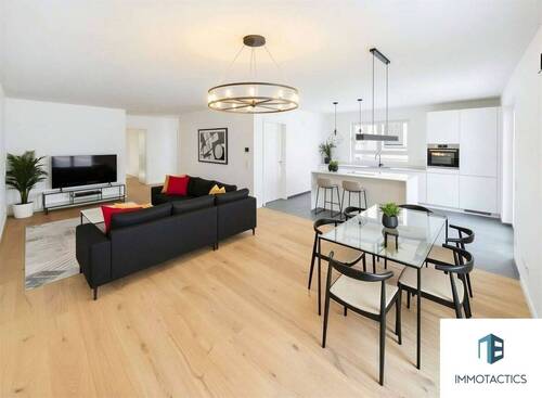 Wohn-Essbereich (KI-generiert) - Hochwertige KfW40-QNG 3-Zimmer-Wohnung in Rheinnähe mit Terrasse und Tiefgaragenstellplatz