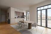 Küche und Essbereich mit Einrichtungsbeispiel - Quartier 'Neue Liebe' - 3-Zimmer-Penthousewohnung