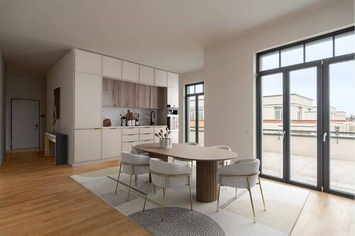 Küche und Essbereich mit Einrichtungsbeispiel - Quartier 'Neue Liebe' - 3-Zimmer-Penthousewohnung
