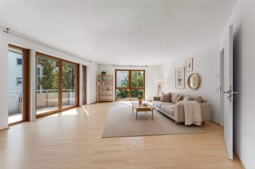 Wohnzimmer - Einrichtungsbeispiel - 4,5-Zimmer: Design trifft Lebensqualität - architektonisch schönes Wohnen nahe Main & HfG
