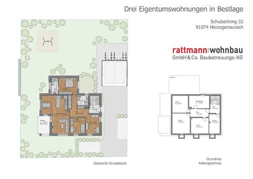 Übersichtsplan + Kellergeschoss - 4 Zimmer Terrassenwohnung zum Kaufen in Herzogenaurach