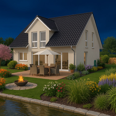 Haus mit Terrasse im Abendlicht.png - Grundstück in Nossen