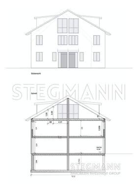 Neubau Südansicht, Schnitt - 
