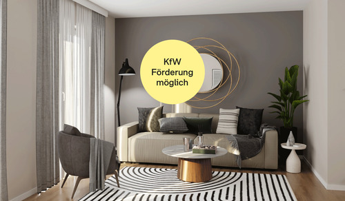 Helles Wohnzimmer mit bodentiefen Fenstern - Doppelhaushälfte inklusive Grundstück mit Südterrasse