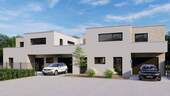 Hausansicht - Neubau-Architektenhaus im CUBUS-Design mit Weitblick ins Grüne - 180 m², 5 Zimmer