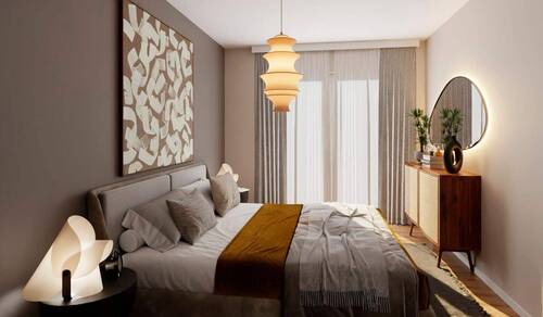 Helles Schlafzimmer mit bodentiefen Fenstern in Neuseengärten - 