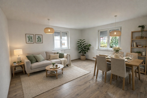 Wohn-Essbereich - Top renovierte 3-Zimmerwohnung mit gemeinschaftlichem Garten in bevorzugter Lage