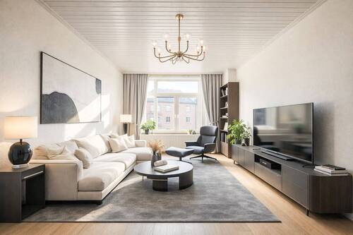 Wohnzimmer (virtuell möbliert) - Attraktiv vermietet & effektiv aufgeteilt - helle 2,5-Zimmer-Wohnung mit Balkon zum Innenhof!