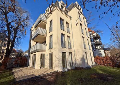 Gartenansicht - Terrassenwohnung mit 80,60 m&sup2; in Dresden zum Kaufen