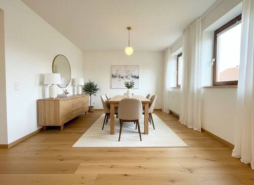 Esszimmer mit Beispiel Bodenbelag und Einrichtung - Etagenwohnung mit 69,00 m² in Nördlingen zur Miete