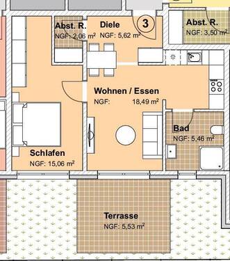 Whng. 3.JPG - 2 Zimmer Terrassenwohnung zum Kaufen in Neuendettelsau