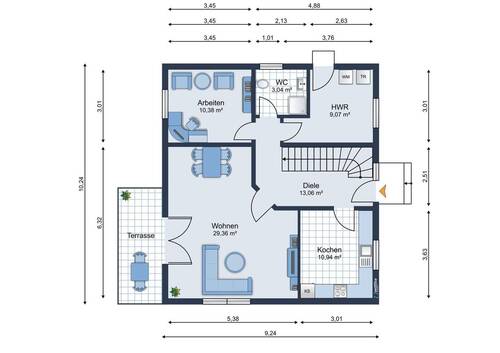 Erdgeschoss mit Möbliervorschlag - 