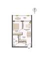 Grundriss mit Wohn-/Essbereich (14,23 m²), separatem Schlafraum (11,53 m²), Bad (5,94 m²), Flur (5,55 m²), Kochbereich (4,72 m²) und Balkon (2,22 m²) - 