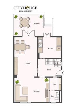 Erdgeschoss mit Terrasse und Garten - 