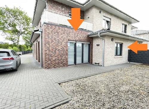 Ansicht Terrasse - Moderne Erdgeschosswohnung mit EBK, Terrasse u. PKW-Stellplatz. Bj. 2019, Energieeff.klasse B...