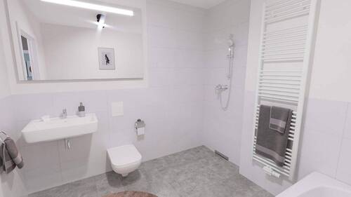 Modernes Badezimmer mit bodengleicher Dusche - 