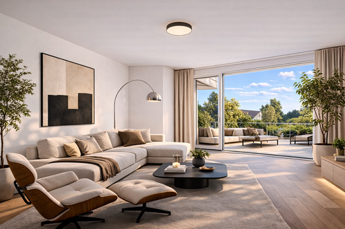 Wohnbereich mit Blick auf den Balkon - 1 Zimmer Mehrfamilienhaus, Wohnhaus zum Kaufen in Stuttgart
