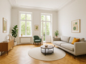 Wohnzimmer - Friedrichshain Samariterkiez – kernsanierter Altbau 2023 mit Balkon, 2-Zimmer-Wohnung, 56 m², Top-Lage, Stuck & Charme