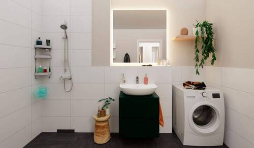Badezimmer mit Dusche und Waschmaschinenanschluss - 