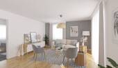Visualisierung des Wohnzimmers im Einfamilienhaus - Einfamilienhaus mit Garten, Terrasse und Gäste-WC