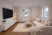 Wohnzimmer; KI generiert - Erstbezug nach Kernsanierung: 3,5 Zi., 80 m², Südbalkon, Glasfaser, Garage optional - Heroldsberg