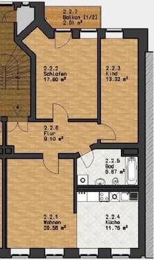Grundriss - 3-Zimmer Wohnung mit Balkon, Südvorstadt