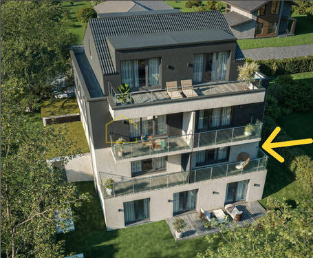 Bild 1 - Massivholz-Neubau: 2 Zimmer mit Balkon, KfW40, gesundes Wohnklima, Weitblick