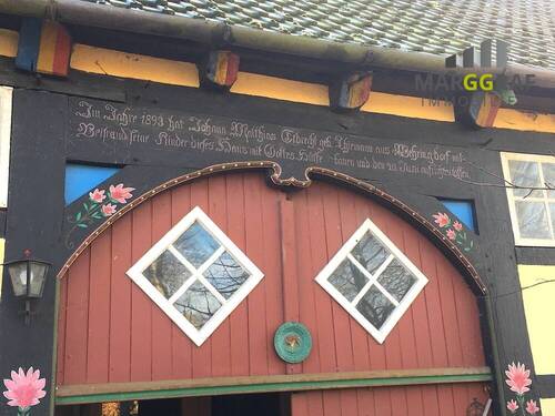 Spruchbalken rechts - Äußerst seltener Doppel-Fachwerkkotten Heuerlingshaus in einmaliger Lage!