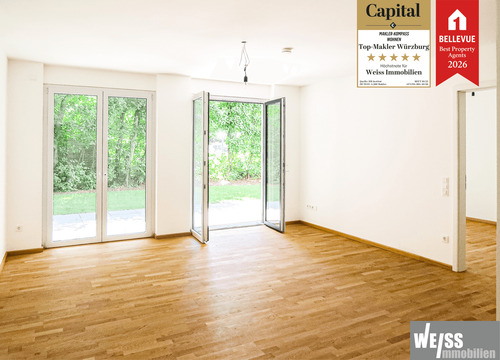 Wohnzimmer zur Terrasse - Barrierefreie 2-Zimmer Erdgeschoss-Wohnung mit Terrasse ab 55 Jahren