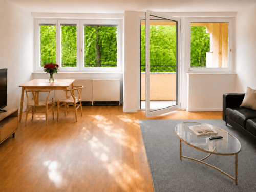Wohnzi. mit KI visualisiert - Ohne Käuferprovision: Charlottenburg-Ruhleben, Tageslicht verwöhnt, 2 West-Loggien, 1.OG, vermietet!