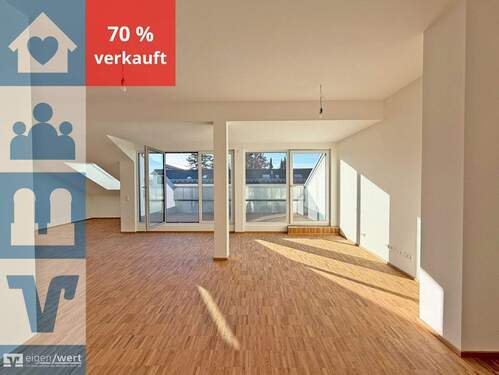 Lichtdurchflutetes Wohnzimmer - Jetzt zum Einzugspreis & bezugsfertig: Moderne Dachgeschosswohnung mit Loggia in Markt Schwaben