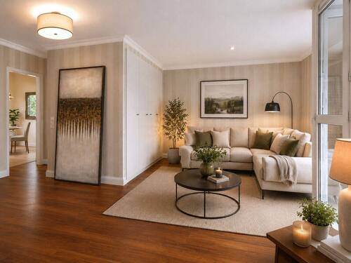 Wohnzimmer virtuell möbliert - 3 Zimmer Etagenwohnung zum Kaufen in Hannover / Anderten