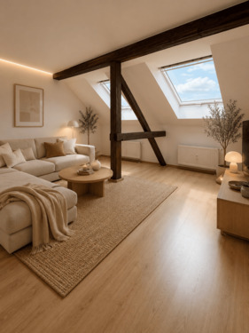 Wohnzimmer (Symbolbild, KI-generiert) - Moderne und Gut Gehaltene 2-Zimmer-Wohnung im Ostviertel von Gera